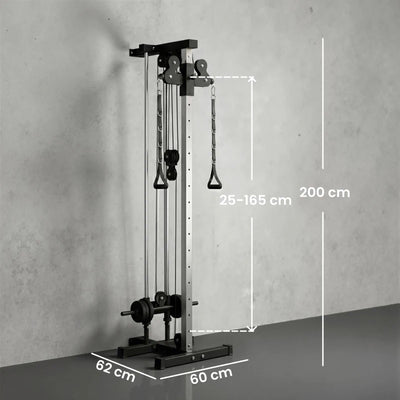 SPORTNOW Lat Machine da Parete con Pulegge Regolabili, Stazione a Cavi con Pulldown e Carico Pesi Regolabile, per Casa Palestra Multifunzione, Nero