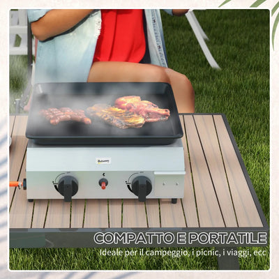 Outsunny Piastra Barbecue a Gas con 2 Bruciatori, Piano Antiaderente e Potenza 4.8kw, Argento
