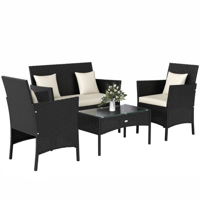 Outsunny Set da Giardino 4Pezzi in Rattan con 2 Sedie, Poltrona da Giardino a 2 Posti e Tavolino Basso