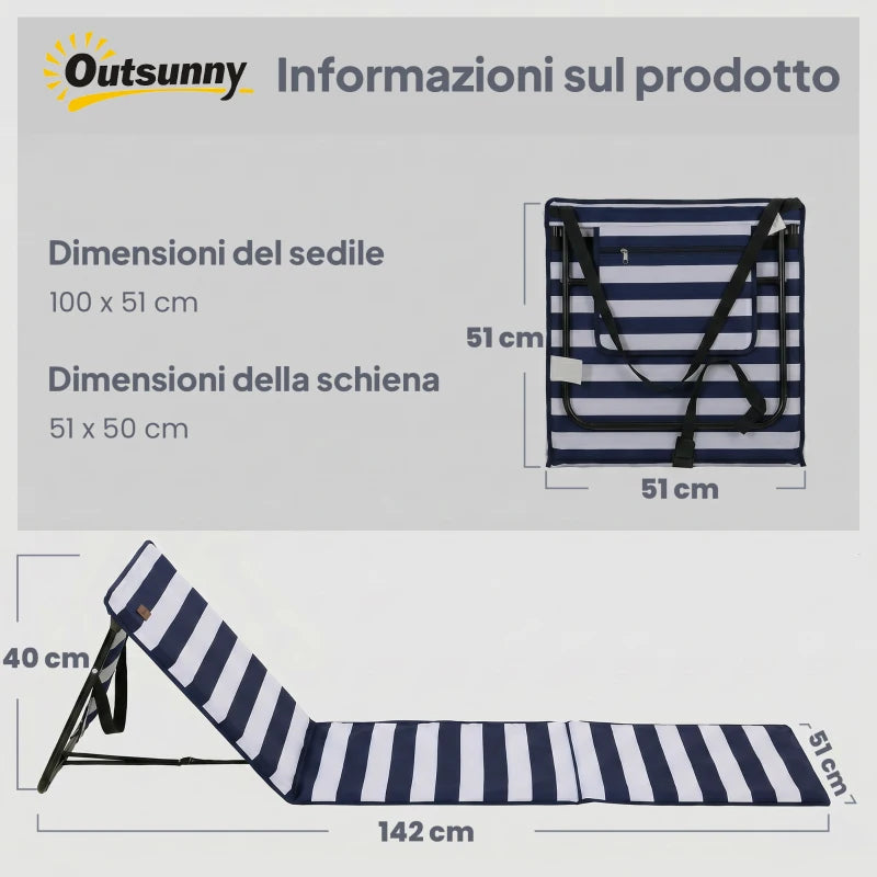 Outsunny Set 2 Sdraio da Spiaggia Pieghevoli e Regolabili con Tasca, in Acciaio e Poliestere, 142x51x40 cm, Multicolore