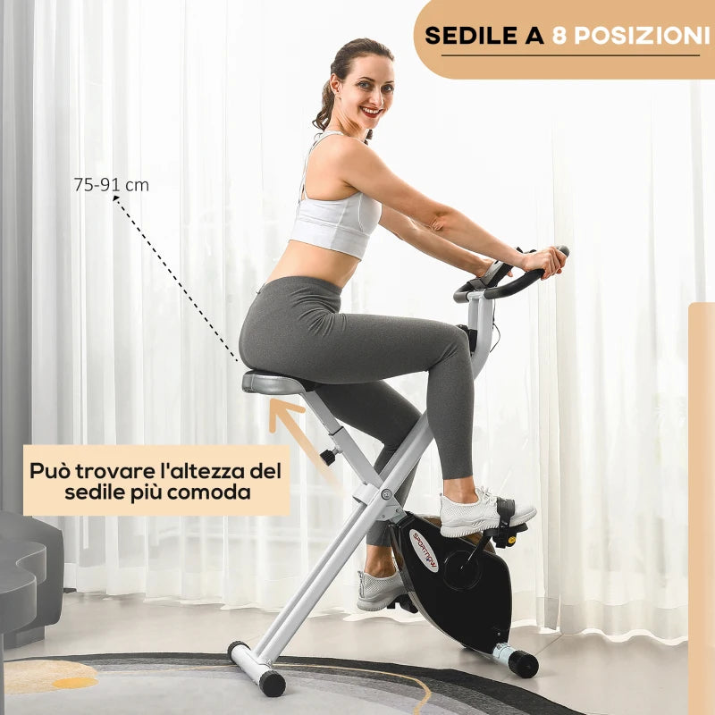 SPORTNOW Cyclette Pieghevole Magnetica 8 Livelli, Display LCD, Rotelle e Sellino Regolabile, Nero