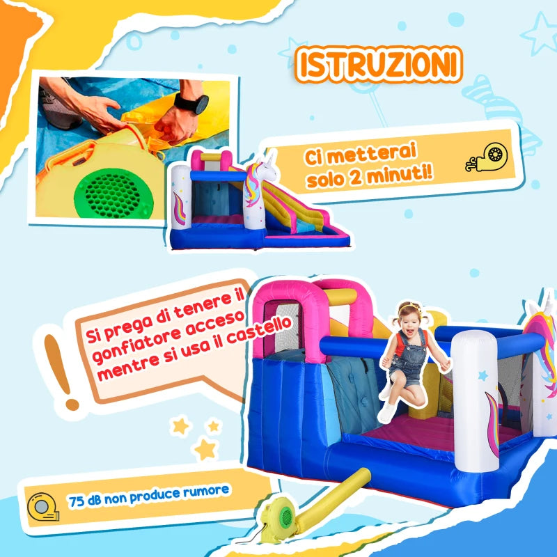 Outsunny Castello Gonfiabile per Bambini con Scivolo, Piscina e Canestro da Basket, Gioco Gonfiabile Gigante e Rimbalzante per 3 Bambini, 360x305x210 cm