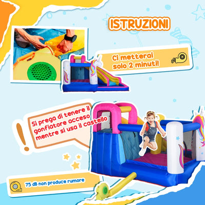 Outsunny Castello Gonfiabile per Bambini con Scivolo, Piscina e Canestro da Basket, Gioco Gonfiabile Gigante e Rimbalzante per 3 Bambini, 360x305x210 cm