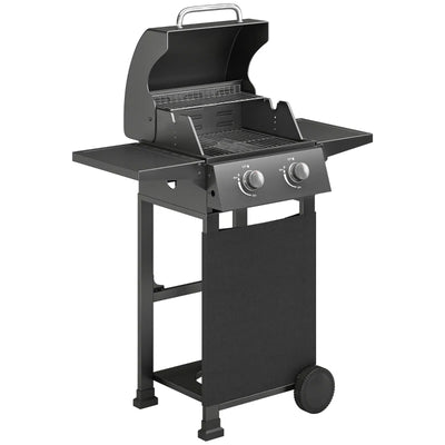 Outsunny Barbecue a Gas Propano con 2 Bruciatori, Portatile, Termometro, Nero
