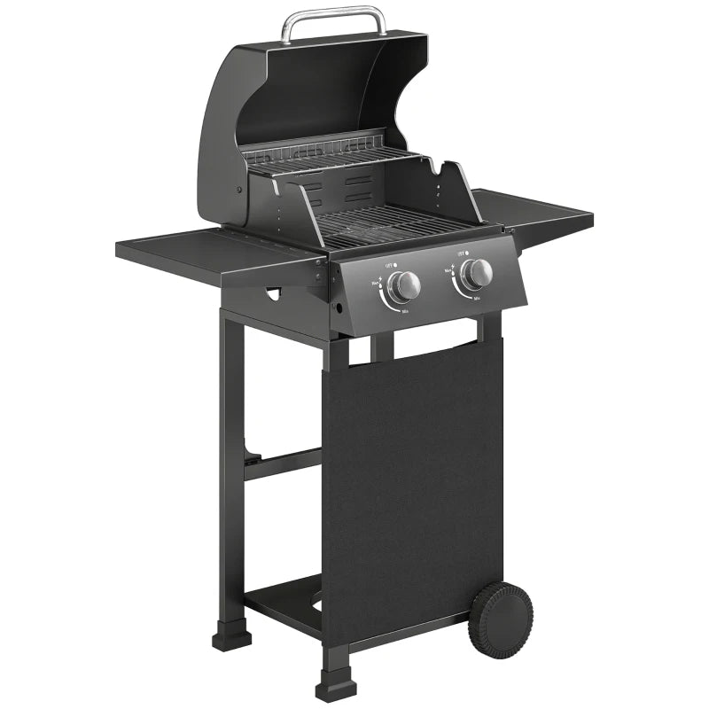 Outsunny Barbecue a Gas Propano con 2 Bruciatori, Portatile, Termometro, Nero