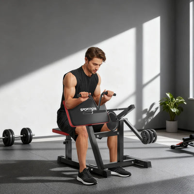 SPORTNOW Panca per Curl Bicipiti con Seduta e Appoggio per Gomiti Regolabili, Supporto per Pesi, Nero