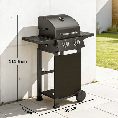 Outsunny Barbecue a Gas Propano con 2 Bruciatori, Portatile, Termometro, Nero