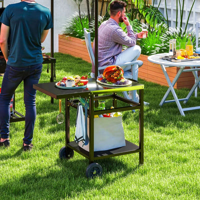 Outsunny Carrello per Barbecue con Piano in Acciaio e Ripiano Richiudibile, Ruote e Ganci, 91x58x76 cm, Nero