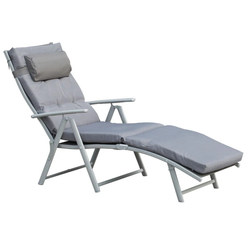 Outsunny Sdraio Da Giardino Pieghevole e Reclinabile su 7 Livelli con Cuscino e Materassino, 137x63.5x100.5 cm, Grigio