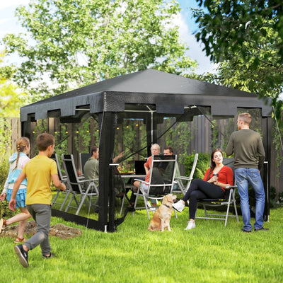 Outsunny Gazebo 4x3 m Pieghevole con Zanzariera e 2 Ingressi, in Metallo e PE, Grigio Scuro