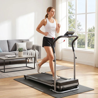 HOMCOM Tapis Roulant Elettrico Pieghevole, Tapis Roulant Elettrico Portatile 1.25HP con Schermo LCD, Velocità 1-10 km/h, Ruote, Allenamento per Casa, Ufficio, Palestra, Nero e Grigio