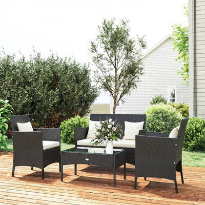 Outsunny Set da Giardino 4Pezzi in Rattan con 2 Sedie, Poltrona da Giardino a 2 Posti e Tavolino Basso