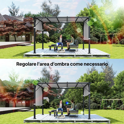Outsunny Telo Gazebo Pergola 3x3 m con Tasche e Cinghie per Aste, in Poliestere, 488x122 cm, Grigio Chiaro