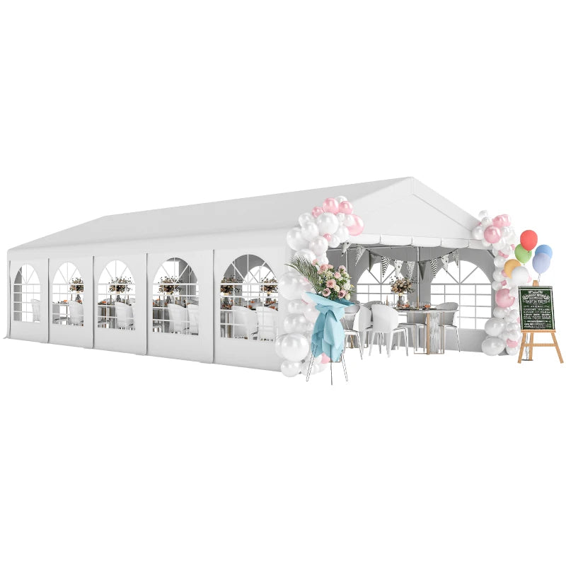Outsunny Tendone da Giardino 10x5 m con 10 Pareti Laterali Rimovibili, in PE e Metallo Galvanizzato, Bianco