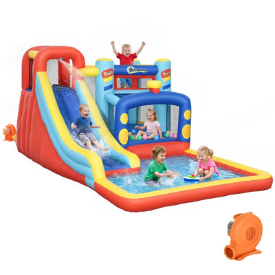 Outsunny Castello Gonfiabile per Bambini 3-8 Anni con Trampolino, Scivolo e Piscina, 435x245x200cm