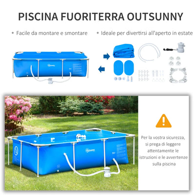 Outsunny Piscina Autoportante da Esterno, Piscina Rettangolare Fuori Terra con Filtro e Valvola in Acciaio e PVC, Blu, 252x152x65cm
