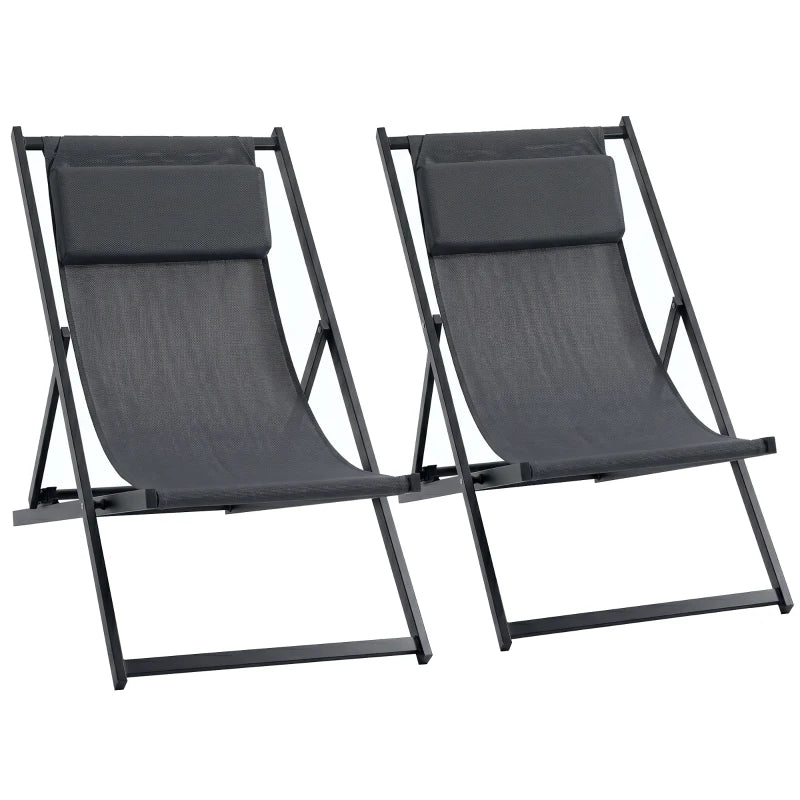Outsunny Set 2 Sedie Poltrona Sdraio da Esterni, Pieghevoli e Reclinabili, in Alluminio, 100x60x85 cm, Grigio Scuro