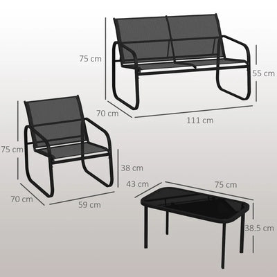 Outsunny Set da Giardino con 2 Divani 2 Posti, 2 Poltrone e un Tavolino da Caffè con Piano in Vetro, Nero