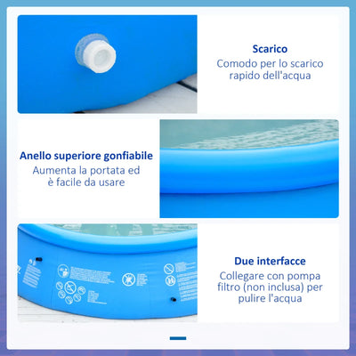 Outsunny Piscina Gonfiabile per 3-4 Persone in PVC con Pompa Manuale, Φ274x76cm, Blu