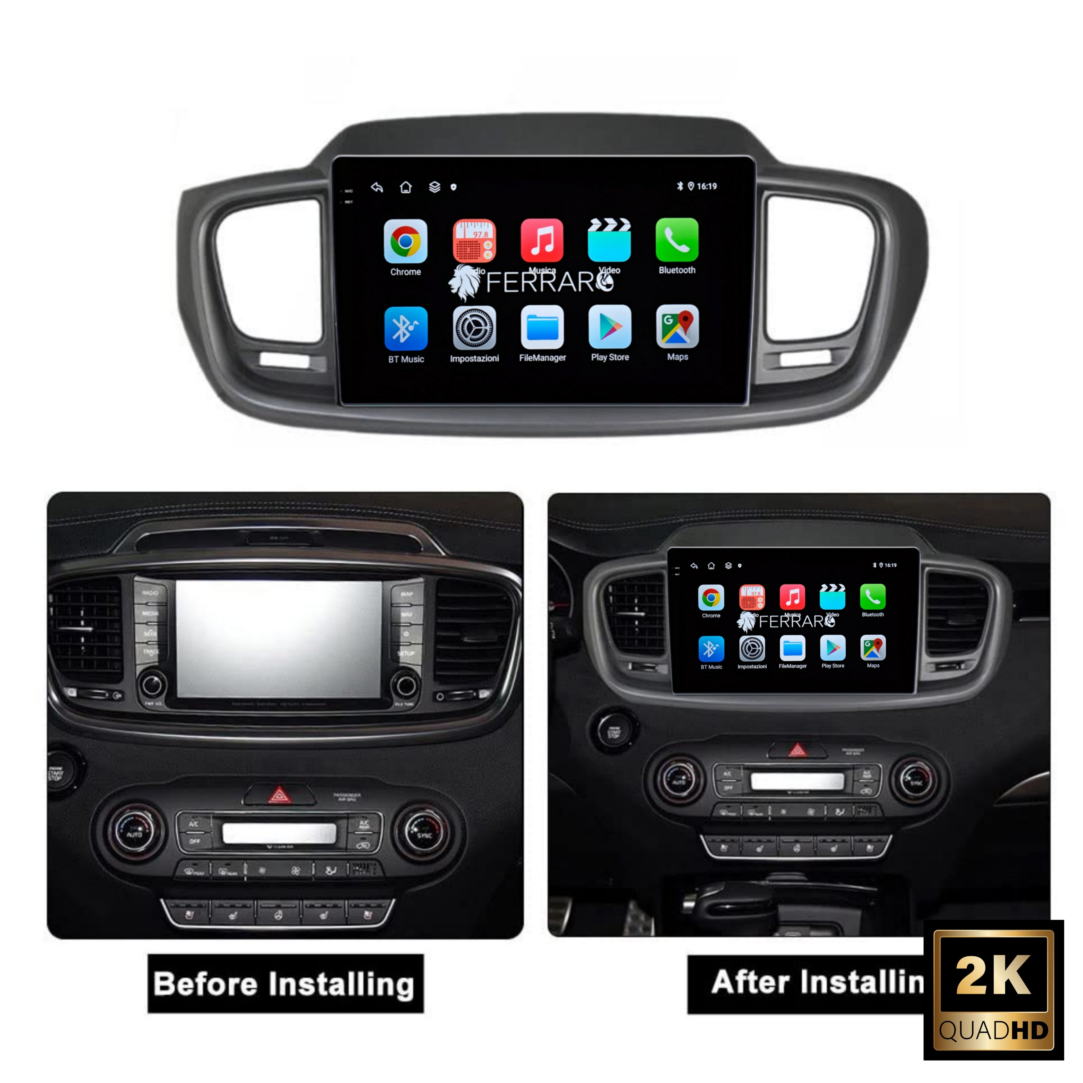 Autoradio per Kia Sorento 3 10.1" 2K | 2015-2018 | Android | Bluetooth | CarPlay | Android Auto | 4/64GB Ram