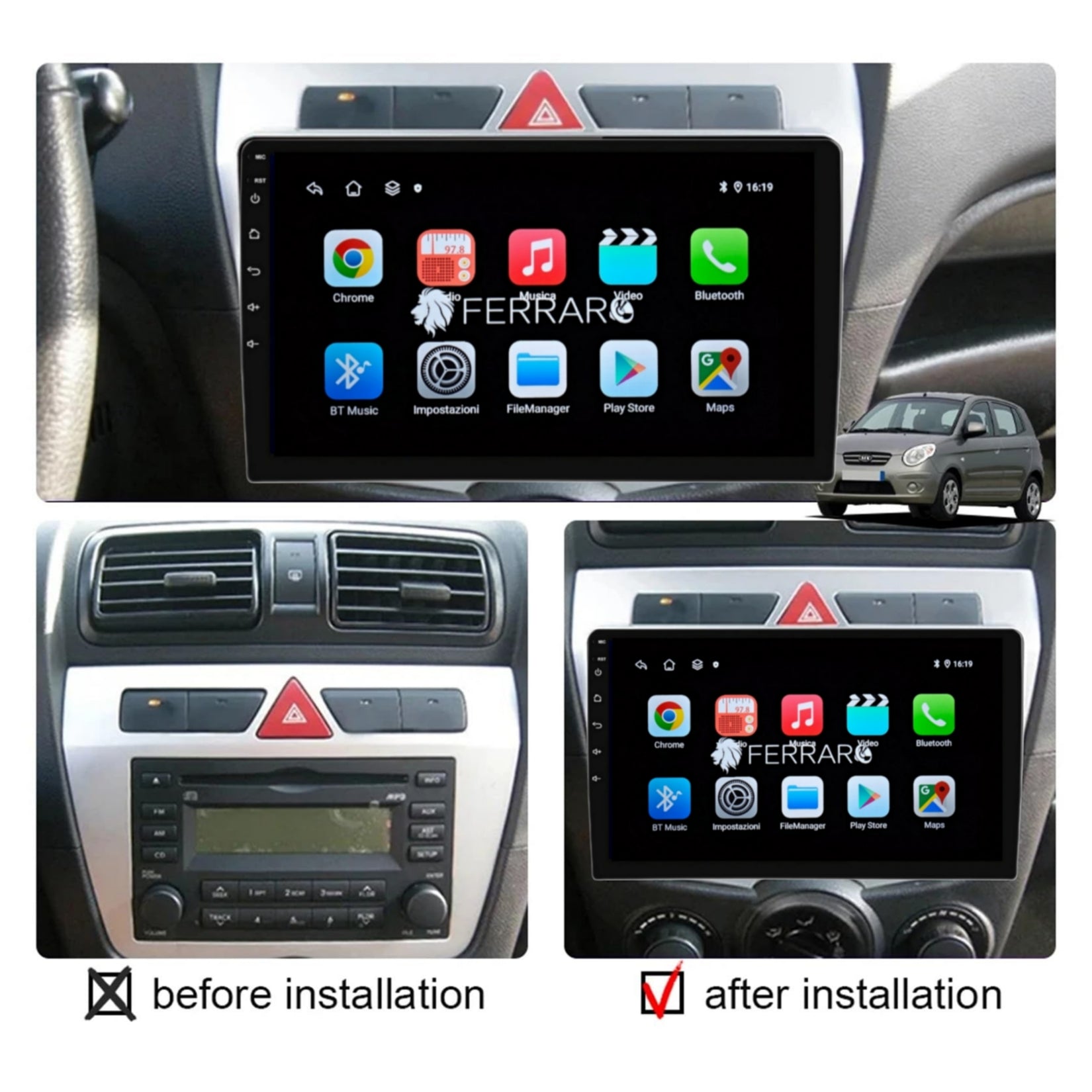 Autoradio per Kia Picanto 9" | 2008-2011 | Android | Bluetooth | CarPlay | Android Auto | 2GB/4GB/6GB/8GB Ram