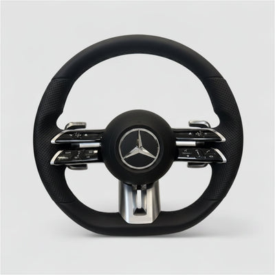 (PRENOTA)Volante per Mercedes, Pelle Nera, Filo Nero, AMG