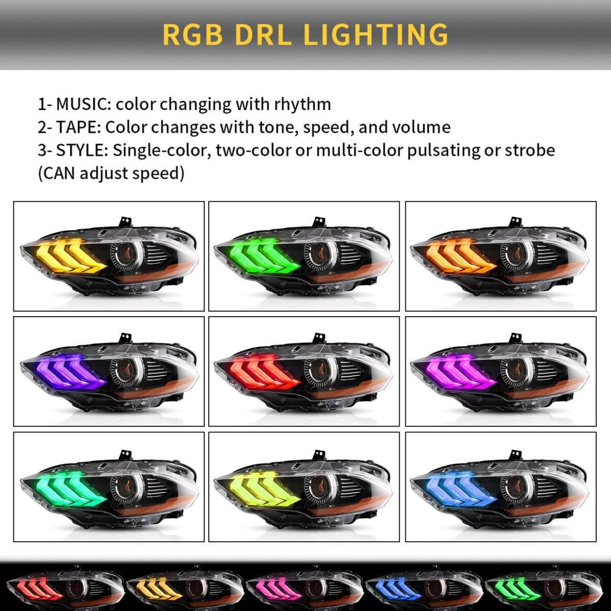 (PRENOTA) Fanali Anteriore Completo per Ford Mustang 6ª Serie (2018-2024) a LED, RGB