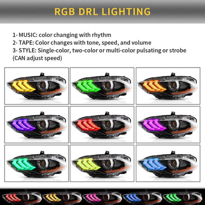 (PRENOTA) Fanali Anteriore Completo per Ford Mustang 6ª Serie (2018-2024) a LED, RGB