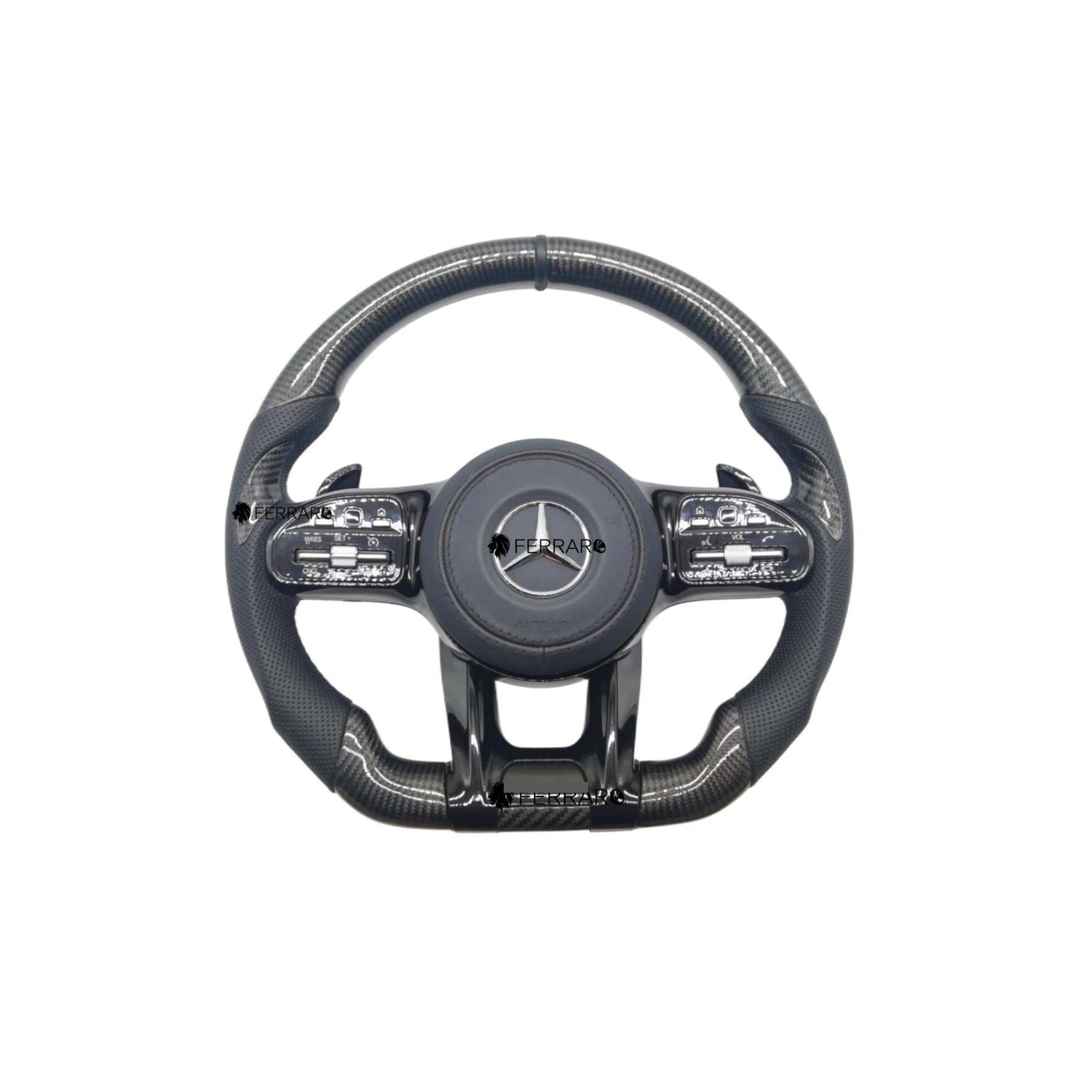 (PRENOTA) Volante per Mercedes, Nero, Logo Argento, Foratura, AMG Nero