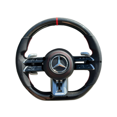 (PRENOTA) Volante per Mercedes, Carbonio Diagonale, Galvanica, Etichetta Rossa, Perforata, Linea Rossa, AMG