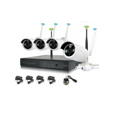 Kit Videosorveglianza, 4 Camere, Wireless, HD, NVR, DVR, 4 Canali, Telecamere IP66, 2.0MP
