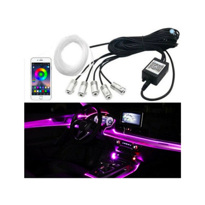 Luci Ambiente Auto, Ambient Light, Comando App, Fibra ottica 6M, RGB, Comando Musicale, Universale.