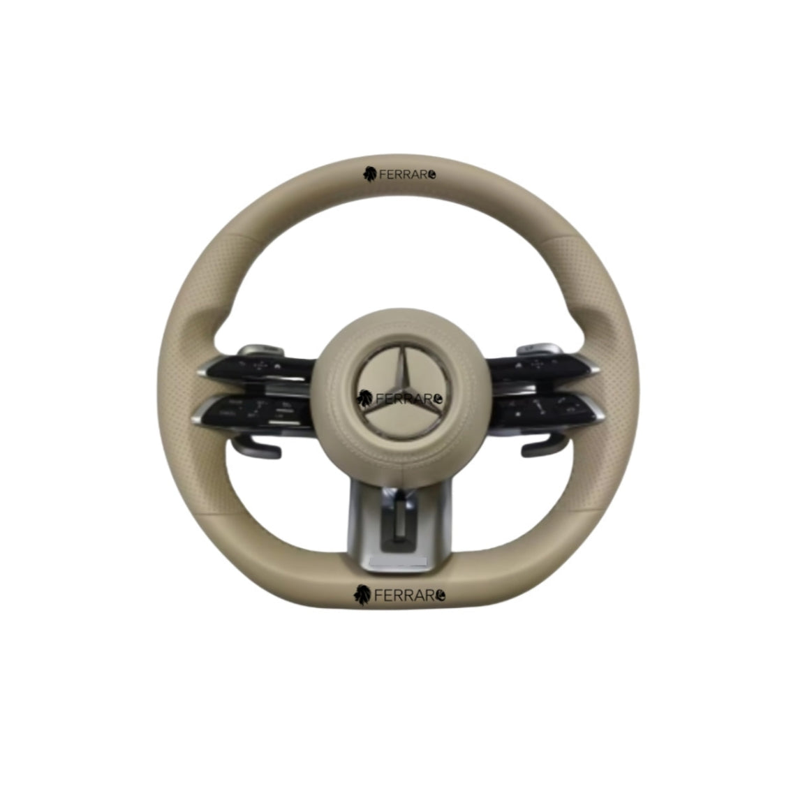 (PRENOTA) Volante per Mercedes, Beige, Logo Argento, AMG