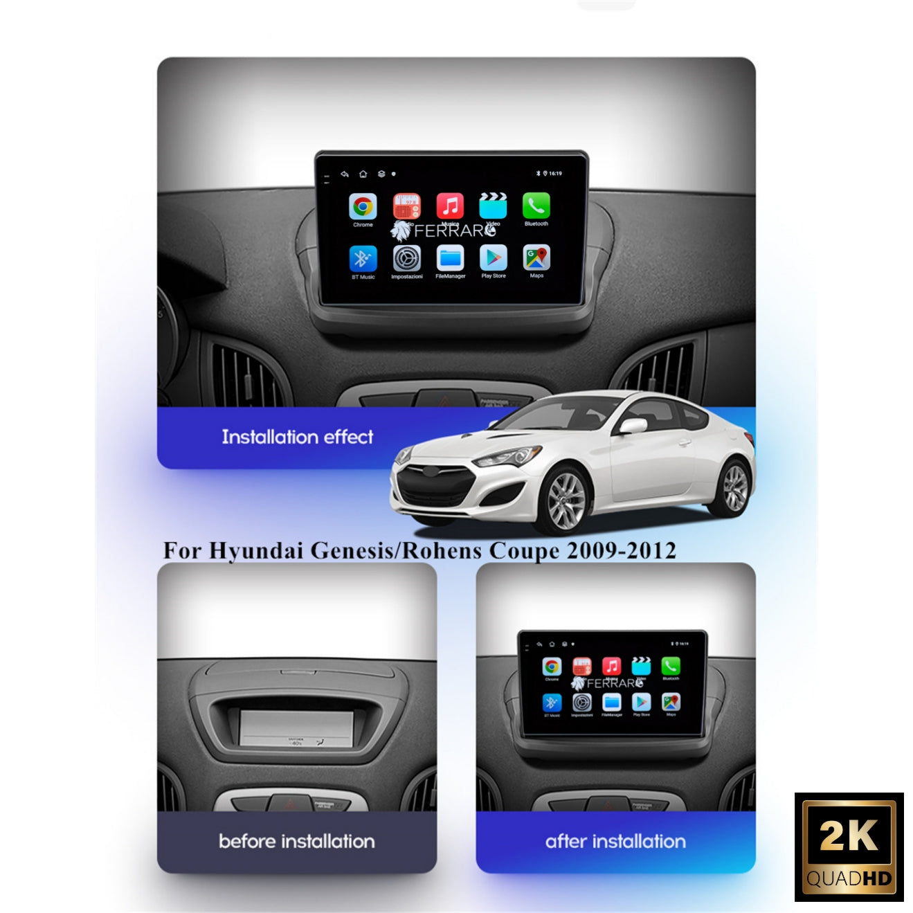 (PRENOTA) Autoradio per Hyundai Genesis Coupé 9" 2K (2009-2012) Android,  Bluetooth, CarPlay, Android Auto, 12/256GB Ram