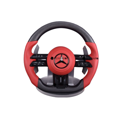 (PRENOTA) Volante per Mercedes, Carbonio Diagonale, Logo Nero, Rosso Perforato, Palette Carbonio, Linea Rossa, AMG