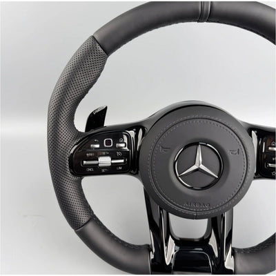 (PRENOTA)Volante per Mercedes, Pelle Nera, Filo Nero, AMG
