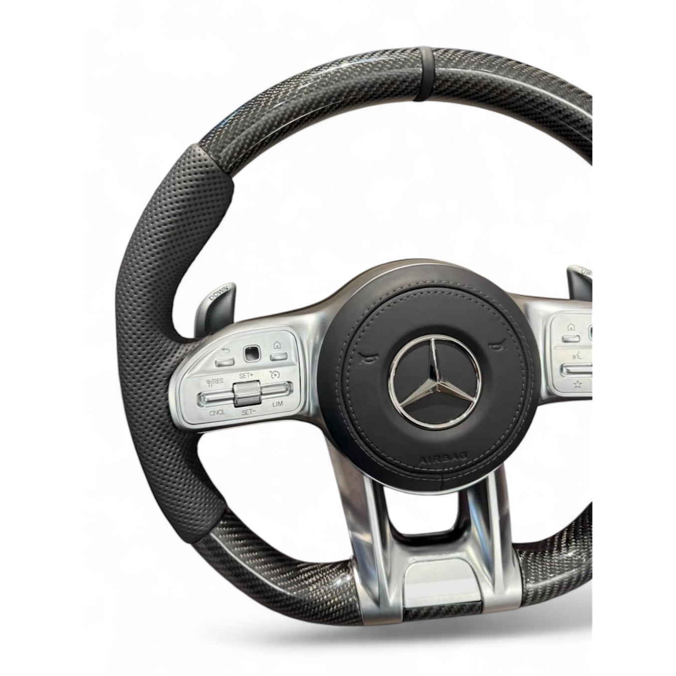 (PRENOTA) Volante per Mercedes, Etichetta Nera, Carbonio, Filo Nero, AMG