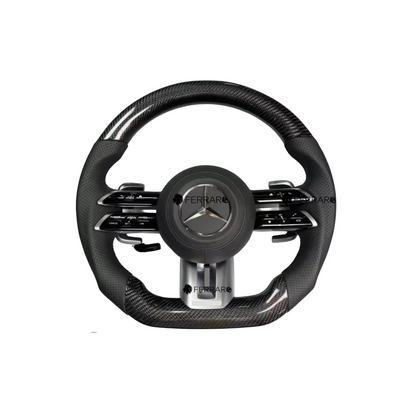 (PRENOTA) Volante per Mercedes, Carbonio Nero, Logo Argento, Punzonatura, Galvanica, Filo Nera, AMG