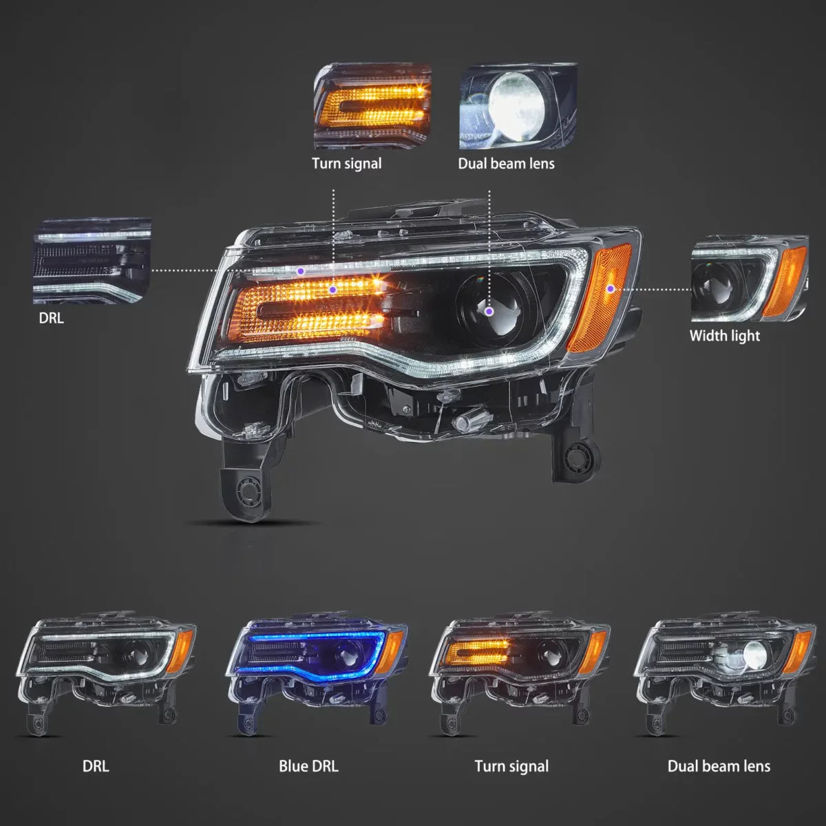 (PRENOTA) Fanali Anteriore Completo per Jeep Grand Cherokee WK2 (2014-2021) a LED