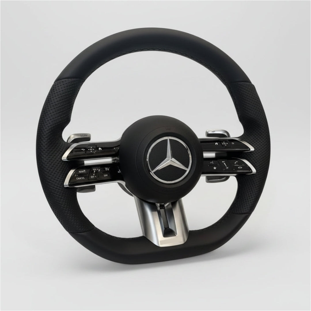 (PRENOTA)Volante per Mercedes, Pelle Nera, Filo Nero, AMG
