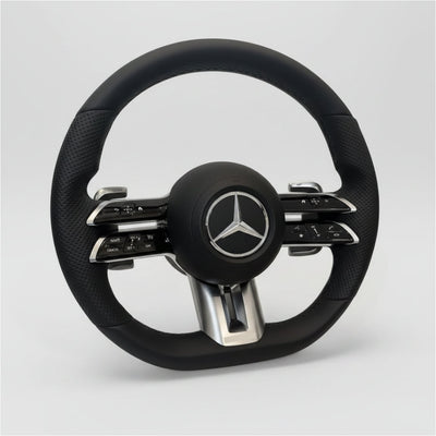 (PRENOTA)Volante per Mercedes, Pelle Nera, Filo Nero, AMG