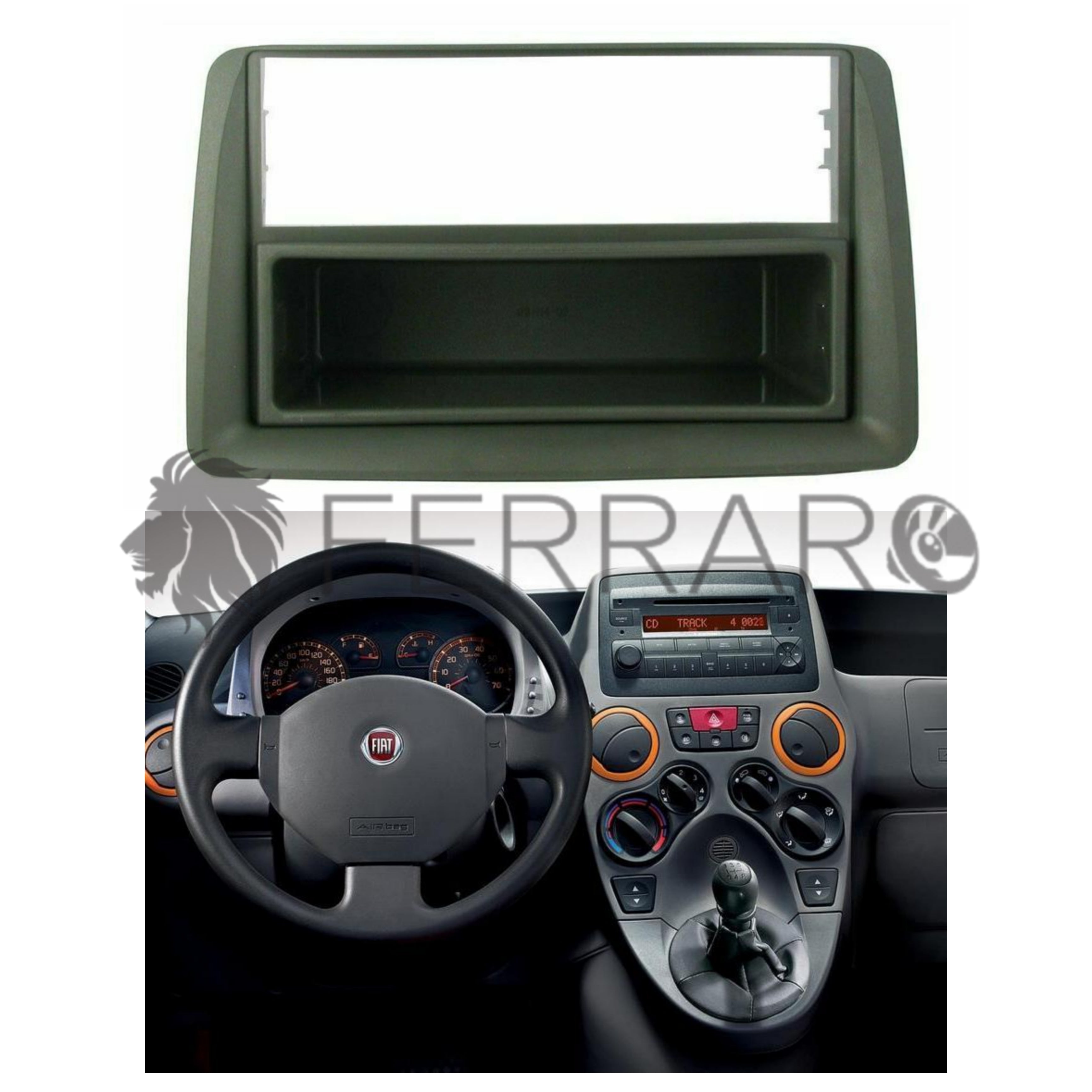 Mascherina 1DIN con Cassetto, Fiat Panda (2003-2013) Modello 169