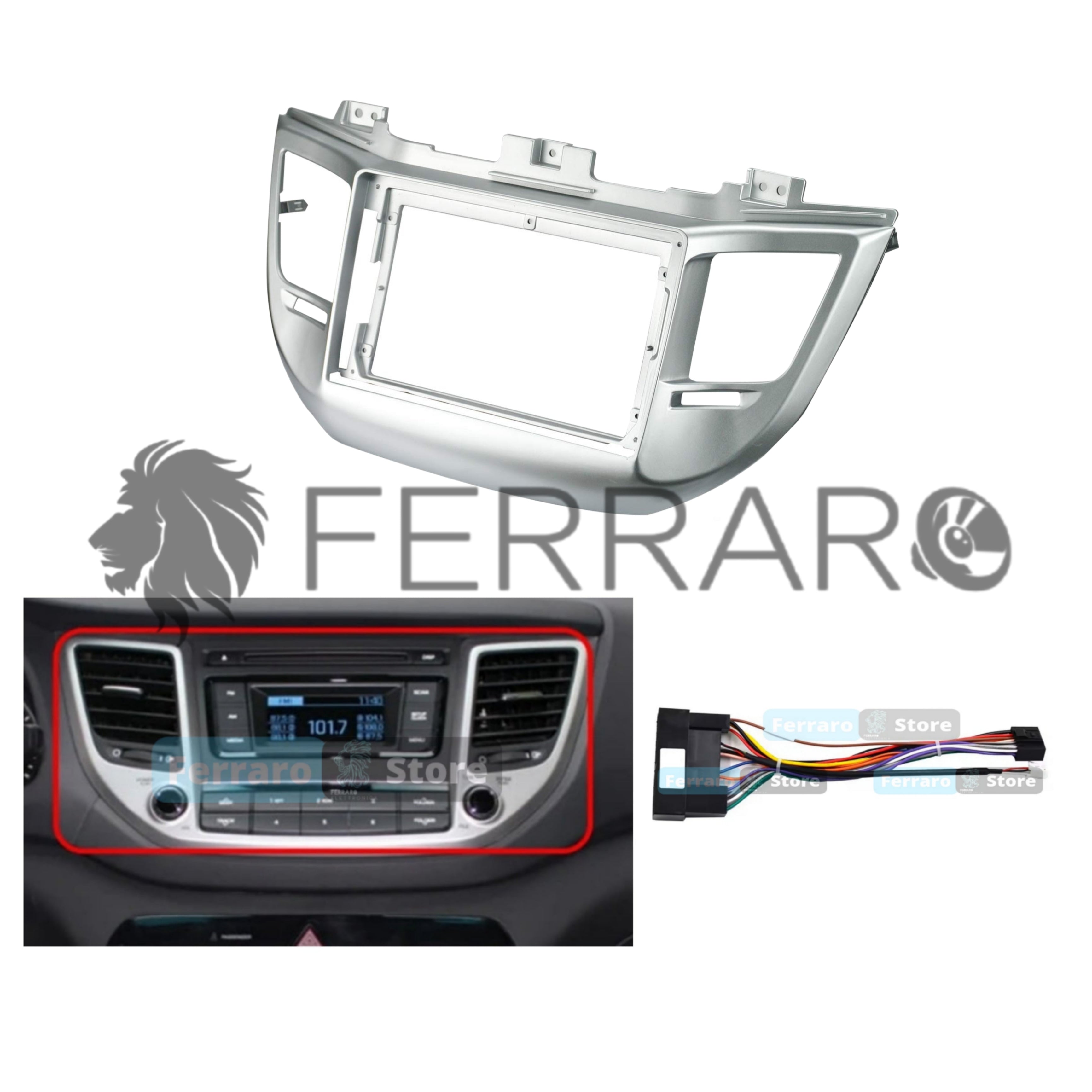 Kit Montaggio Autoradio 9"Pollici Hyundai IX35, Tucson 3 (2015-2018) Mascherina, Cablaggio per Autoradio Android