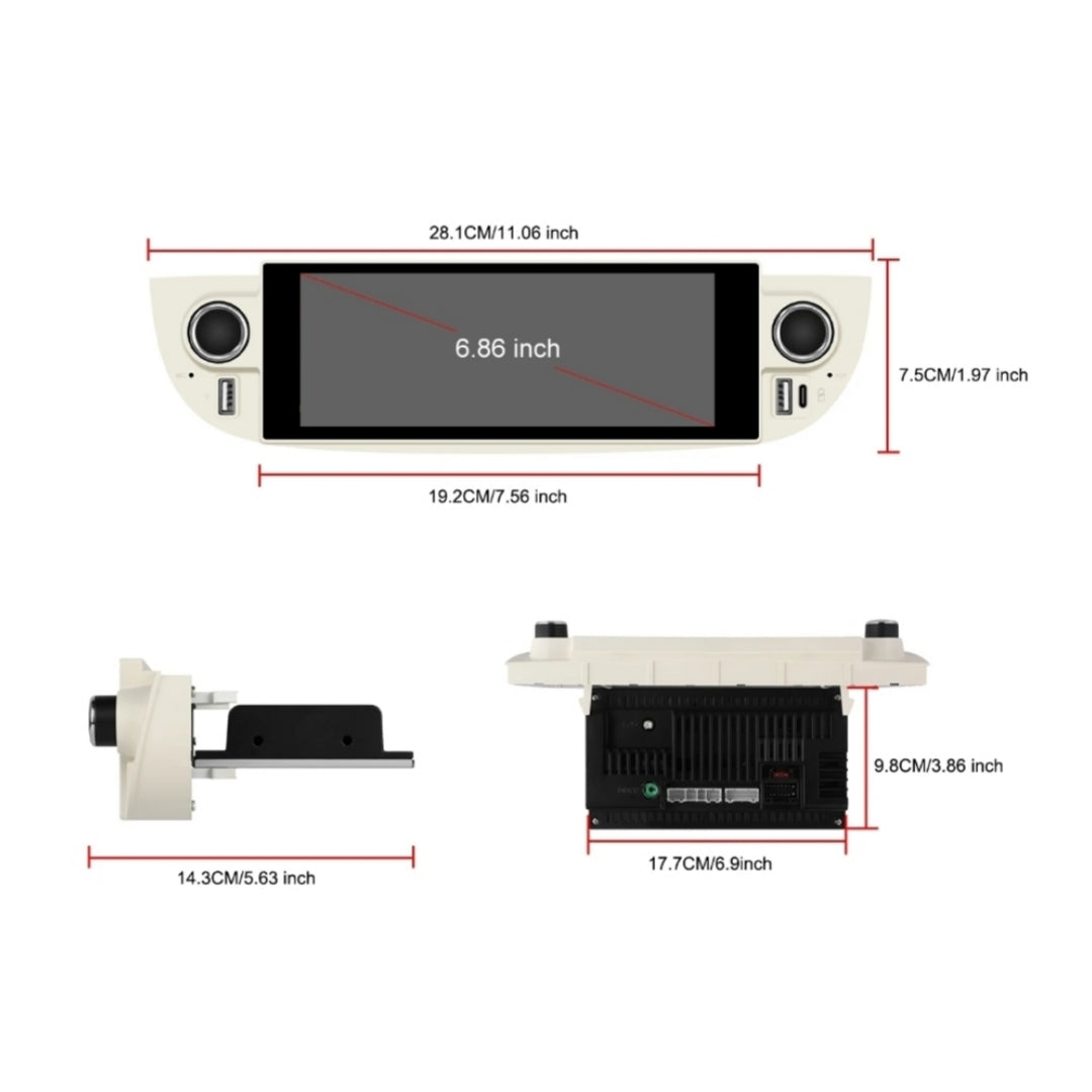 Autoradio per Fiat 500s 6.86" | 2007-2015 | Android | Bluetooth | CarPlay | Android Auto | 2/64GB Ram