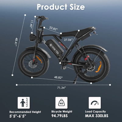 FerraroStore S8-Single, Bici Elettrica Pieghevole, 20", Batteria 48V