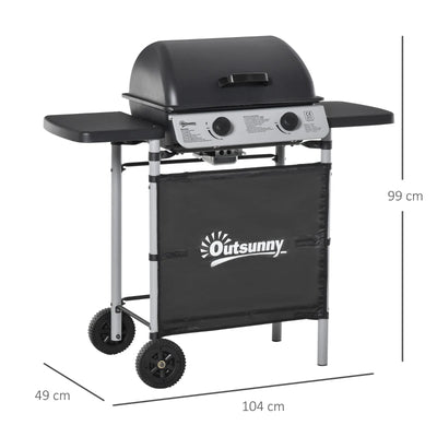 Outsunny Barbecue a Gas con Coperchio, Bruciatori da 5.6kW, BBQ e Ruote, 104x49x99cm