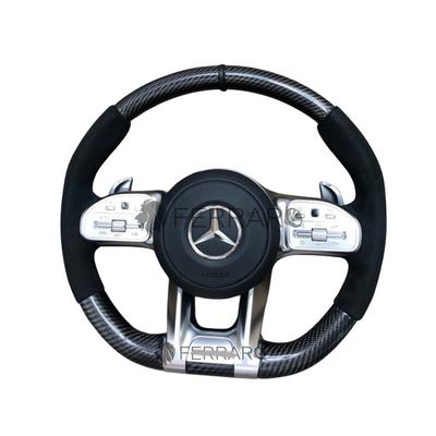 (PRENOTA)Volante per Mercedes, Carbonio Diagonale, Etichetta Pelle Nera, Filo Nero, Galvanica, AMG