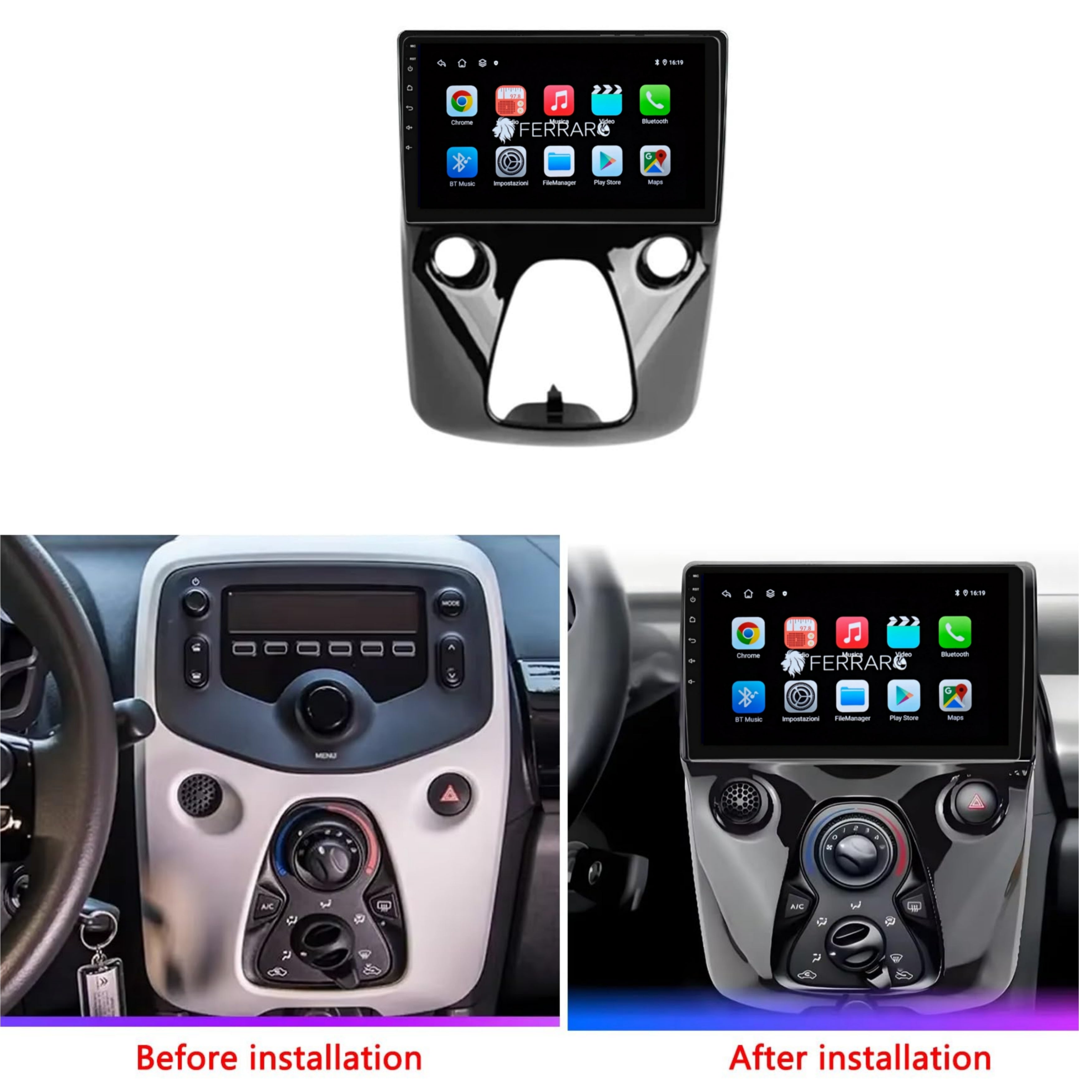 Autoradio per Toyoya Aygo, Citroen C1, Peugeot 108 10.1" (2014-2022) Android, Bluetooth, CarPlay, Android Auto, 2GB/4GB/8GB Ram