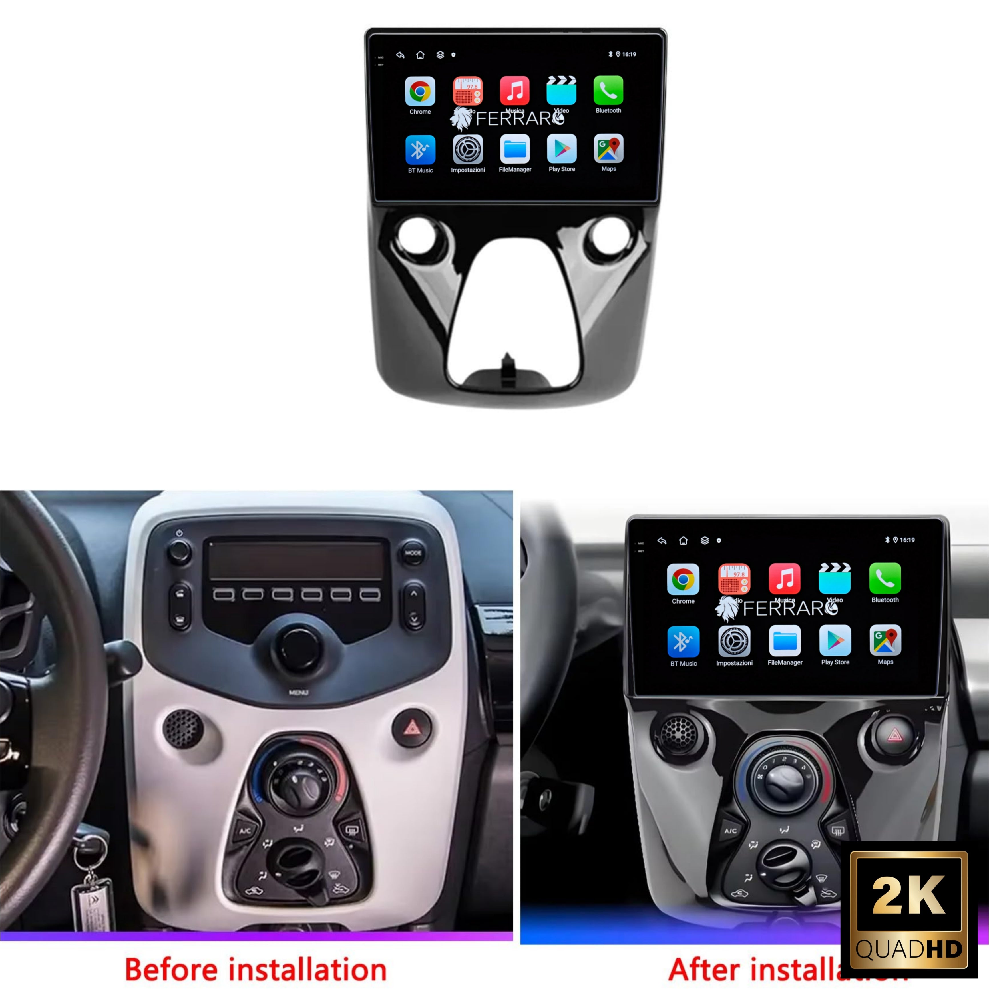 Autoradio per Toyoya Aygo, Citroen C1, Peugeot 108 10.1" (2014-2022) Android, Bluetooth, CarPlay, Android Auto, 4/64GB Ram