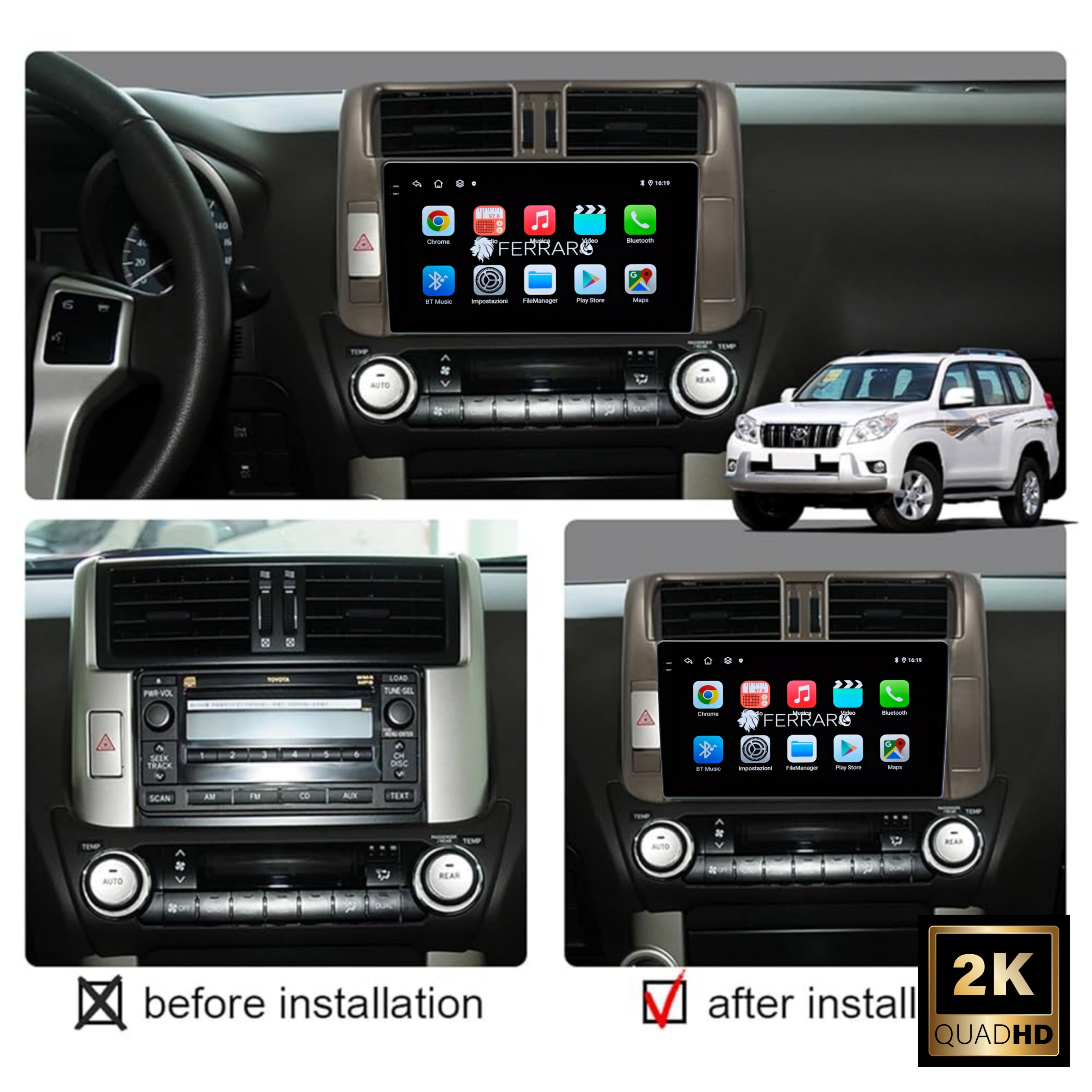 (PRENOTA) Autoradio per Toyota Prado 9" 2K (2009-2023) Android, Bluetooth, CarPlay, Android Auto, 12/256GB Ram